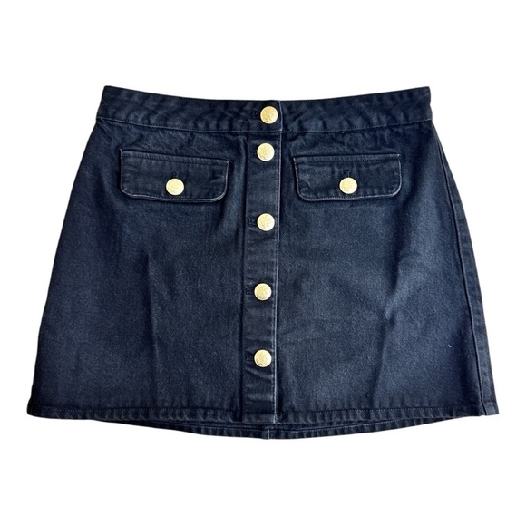 J Crew Black Dark Rinse Denim Gold Button Front Mini Skirt Womens Size 2 NEW - Picture 4 of 8